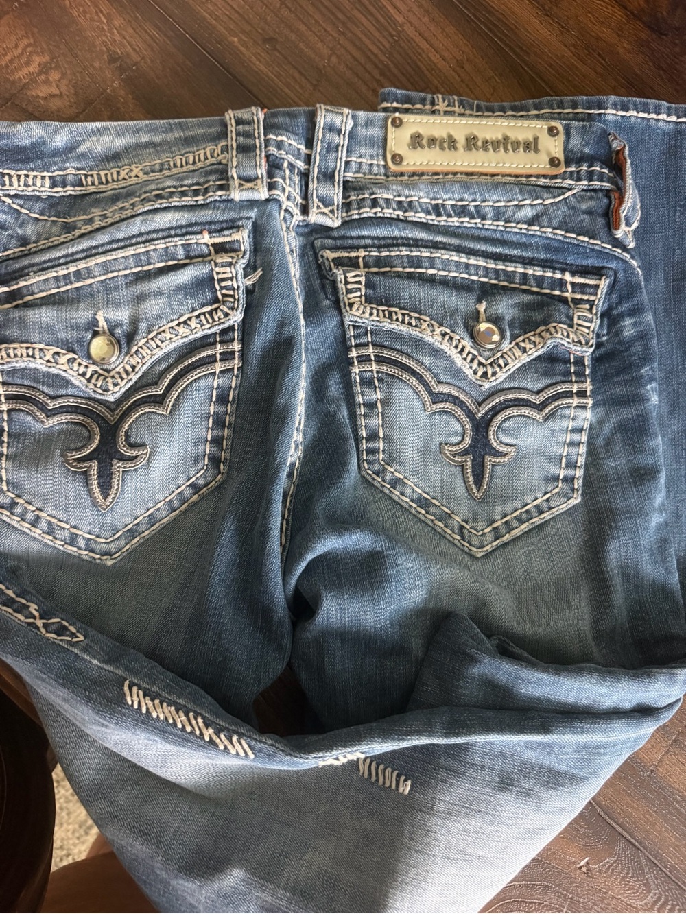 Rock Revival Women’s Medium Blue Embroidered Back Pocket Bootcut Jeans